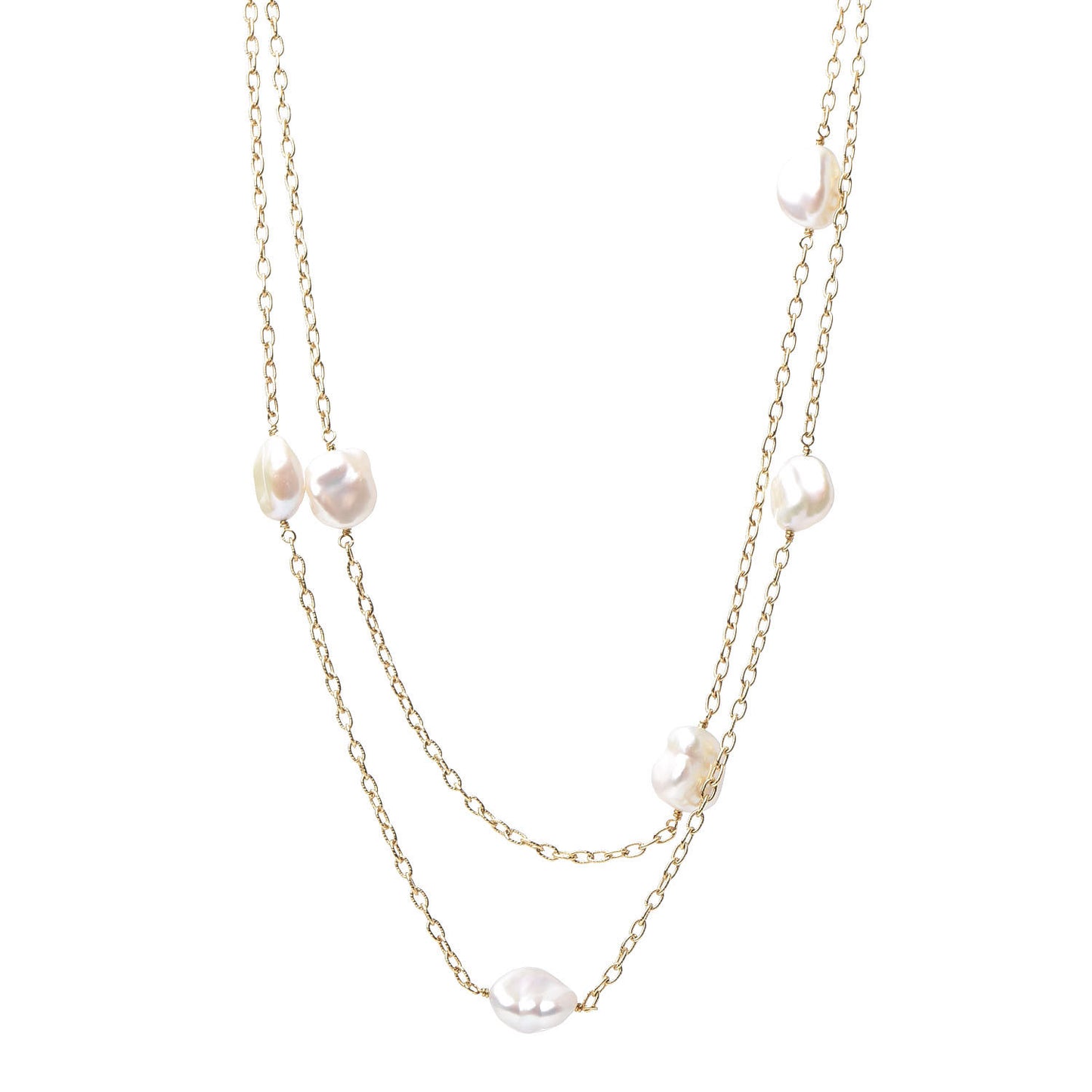 18K Yellow Gold Freshwater Pearl Station Chain Necklace