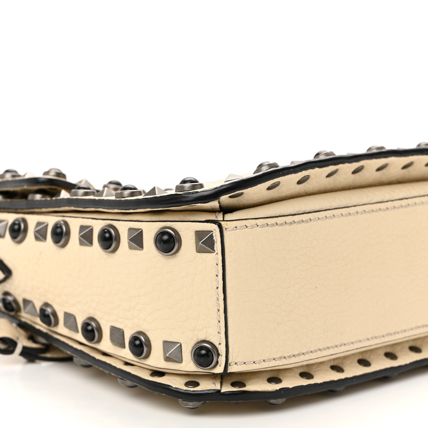 Valentino Garavani Pebbled Calfskin Onyx Medium Guitar Strap Rockstud Rolling Flap Saddle Bag Ivory 8 of 14