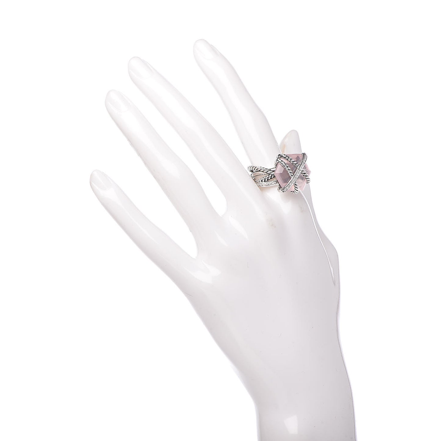 Sterling Silver Diamond Rose Quartz 16mm Cable Wrap Ring 55 7.25