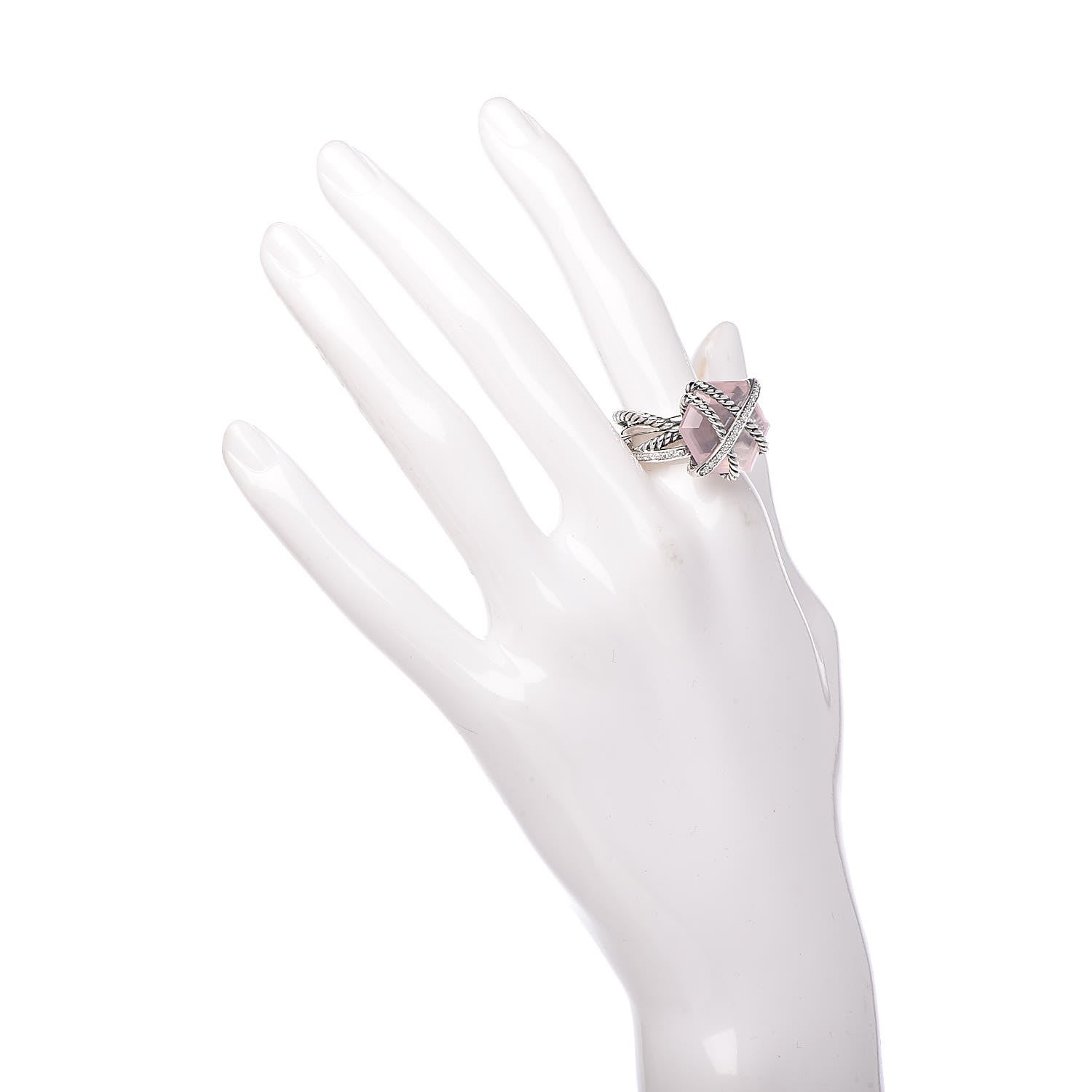 David Yurman Sterling Silver Diamond Rose Quartz 16mm Cable Wrap Ring 55 7.25 2 of 7