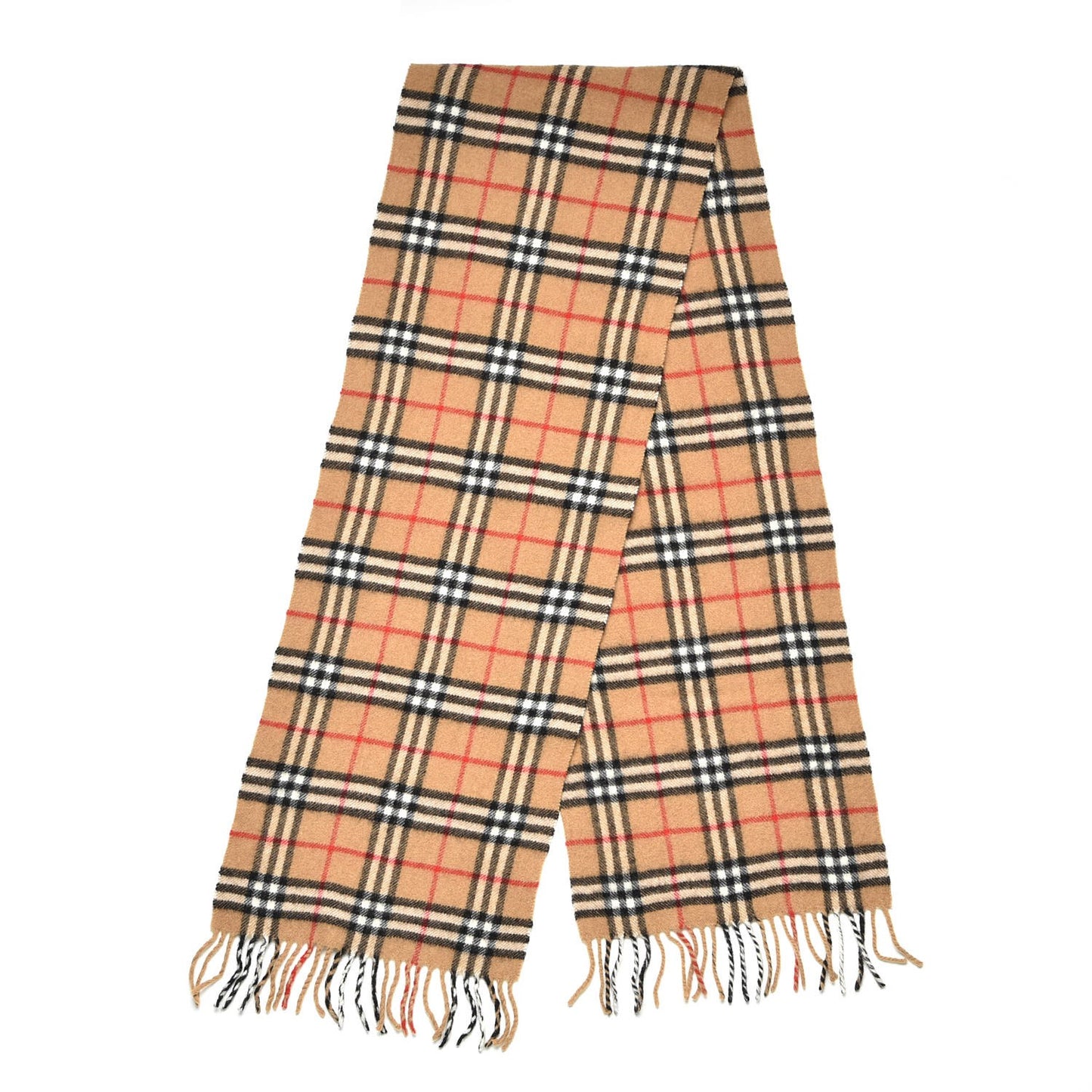 Lambswool Check Fringe Scarf Camel