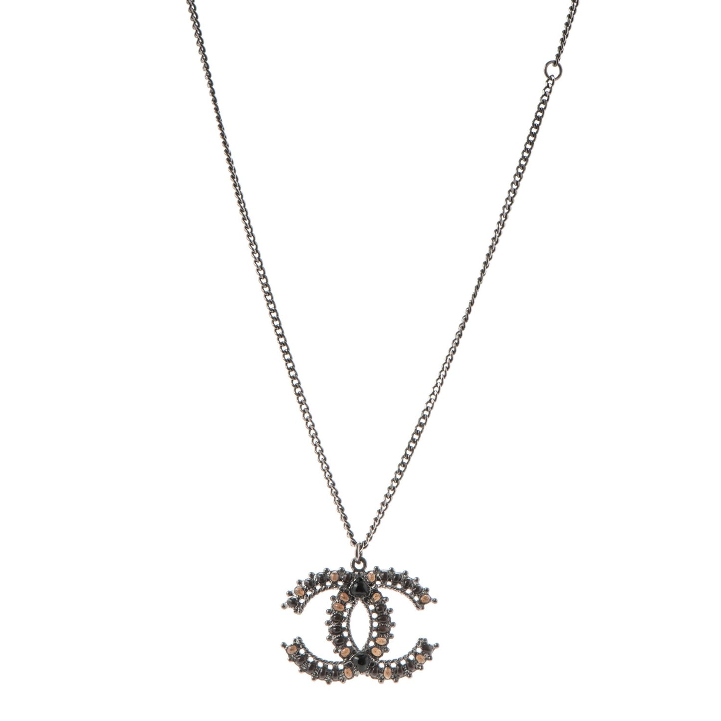 Gripoix Poured Glass CC Necklace Silver Black