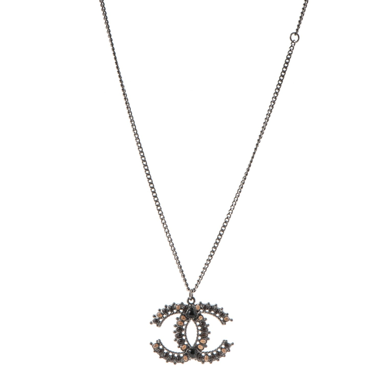 Chanel Gripoix Poured Glass CC Necklace Silver Black 1 of 4