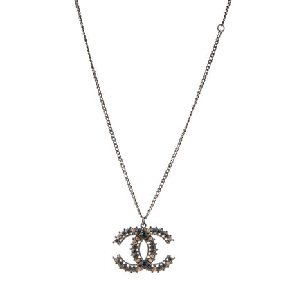 Chanel Gripoix Poured Glass CC Necklace Silver Black 1 of 4