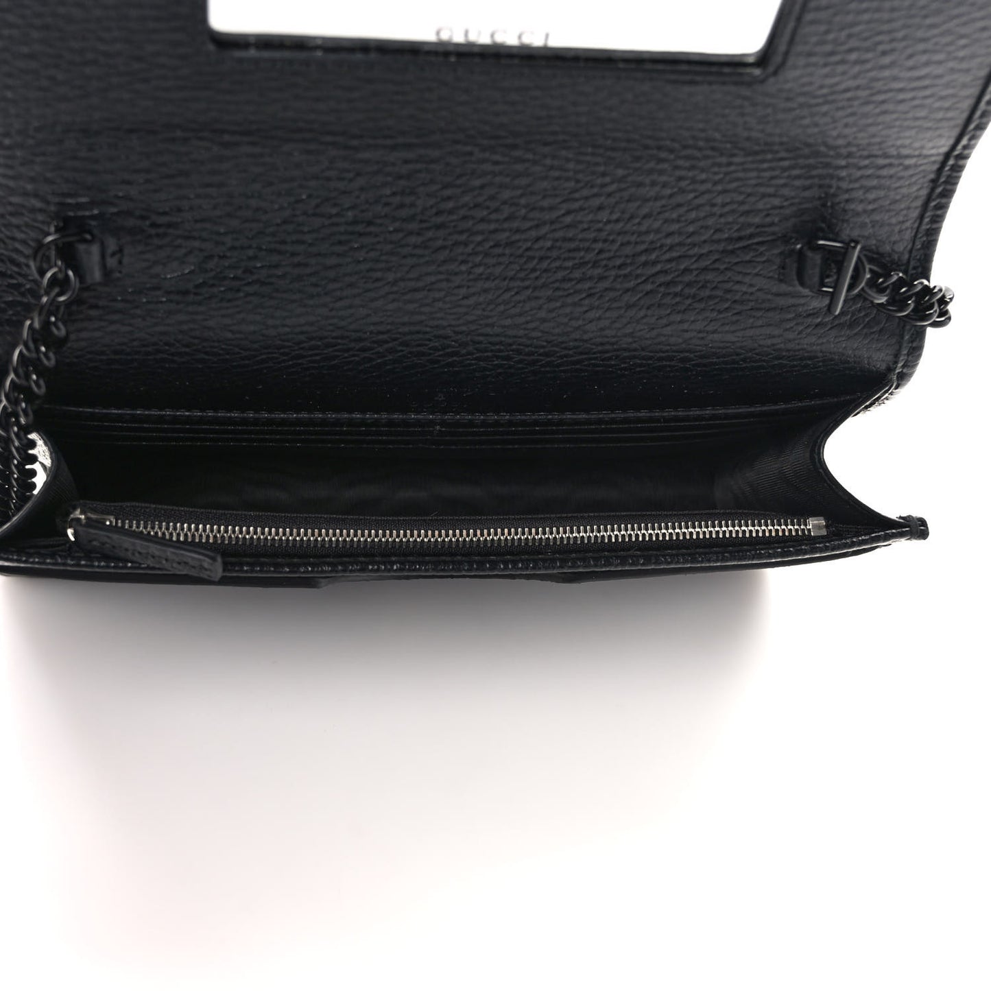 Dollar Calfskin Enamel Monochrome Mini GG Marmont Chain Wallet Black