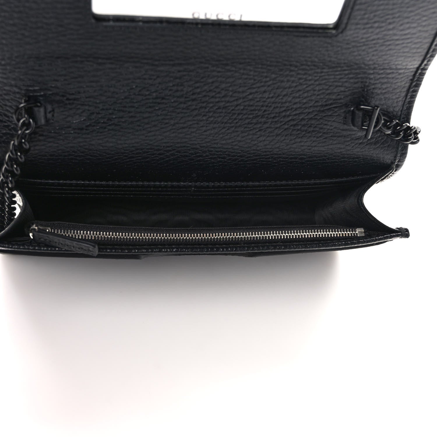 Gucci Dollar Calfskin Enamel Monochrome Mini GG Marmont Chain Wallet Black 5 of 9