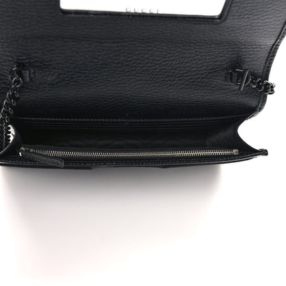 Gucci Dollar Calfskin Enamel Monochrome Mini GG Marmont Chain Wallet Black 5 of 9