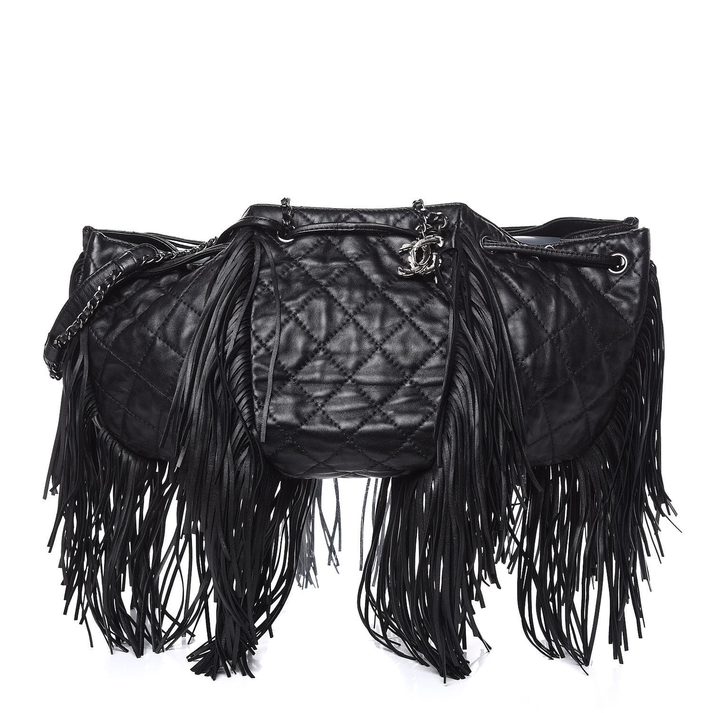 Lambskin Quilted Western Baluchon Fringe Bag Black