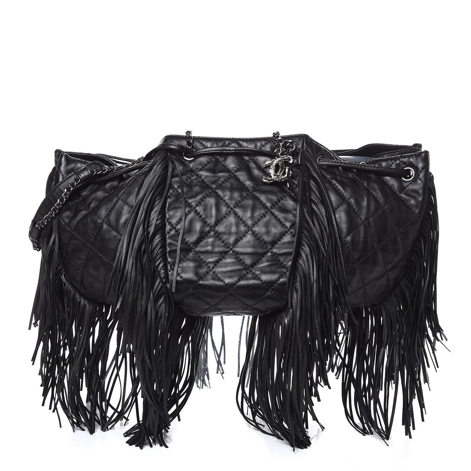 Chanel Lambskin Quilted Western Baluchon Fringe Bag Black 1 of 9