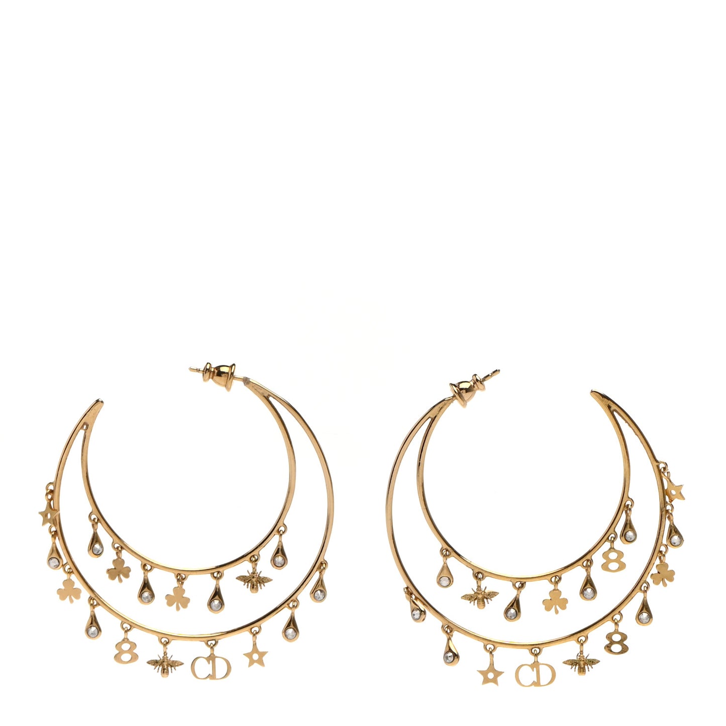 Crystal Charms Double Hoop Earrings Gold White
