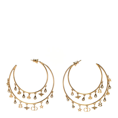 Christian Dior Crystal Charms Double Hoop Earrings Gold White 1 of 6