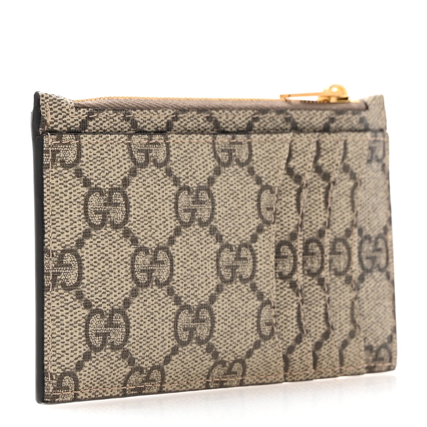 X BALENCIAGA GG Supreme Monogram Zip Card Case Beige Ebony