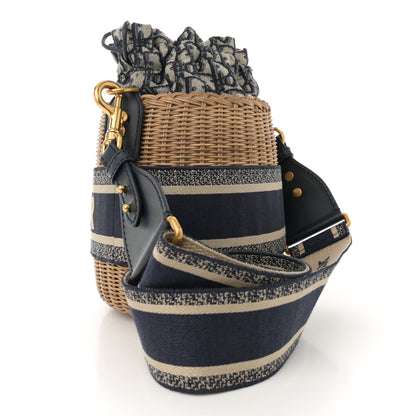 Christian Dior Wicker Oblique Drawstring Bucket Bag Blue 3 of 11