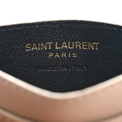 Saint Laurent Grain De Poudre Matelasse Chevron Monogram Credit Card Case Dark Beige 6 of 9