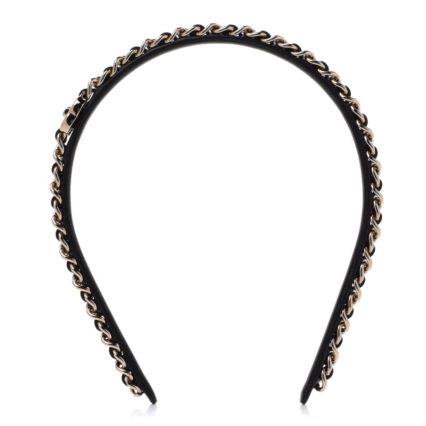 Metal Lambskin CC Turnlock Chain Headband Gold Black