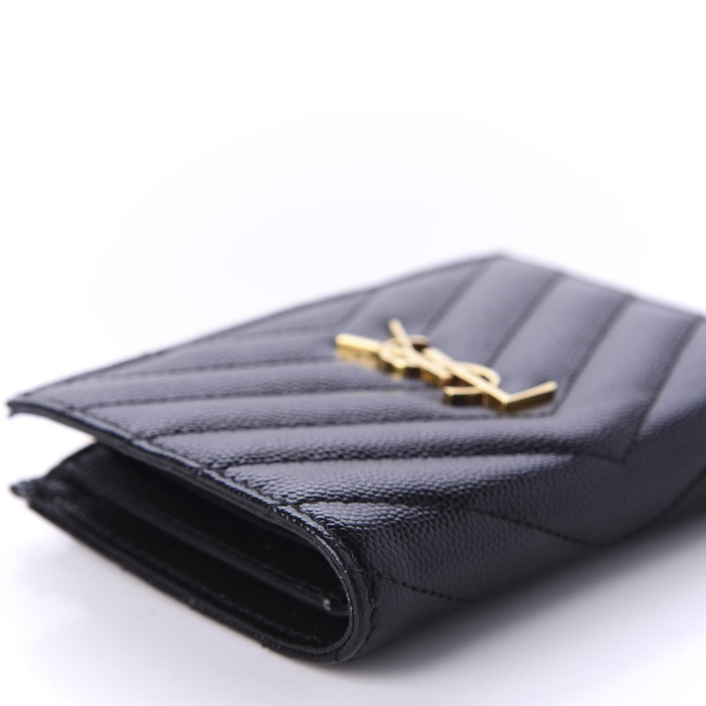 Grain De Poudre Matelasse Chevron Monogram Zipped Two-Part Wallet Black