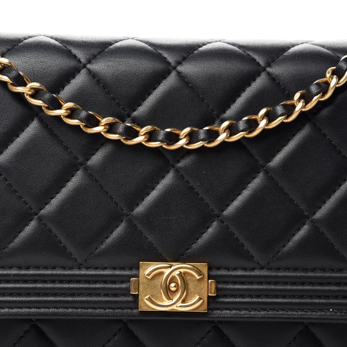Lambskin Quilted Boy Wallet On Chain WOC Black