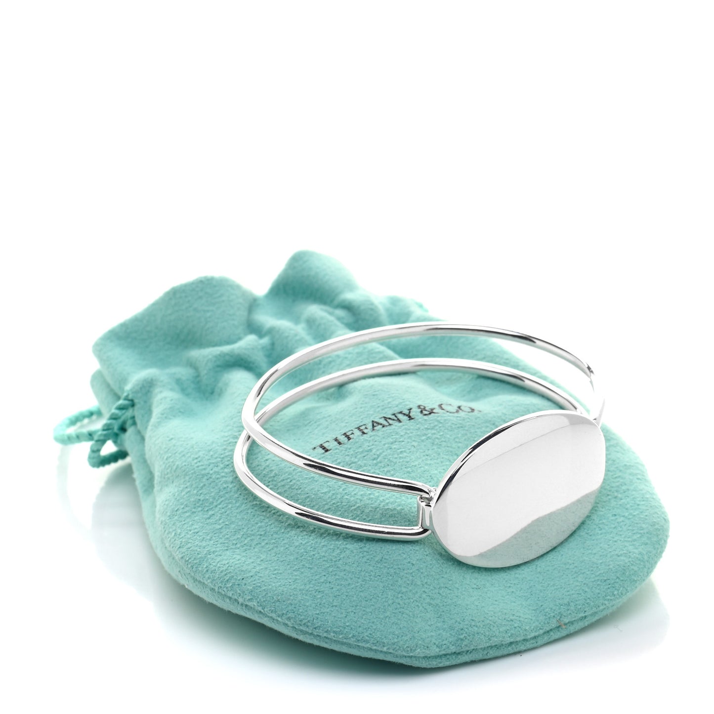 Sterling Silver Oval ID Tag Wire Cuff Bangle Bracelet