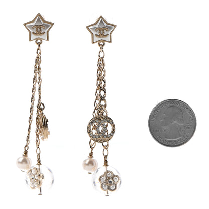 Chanel Crystal Pearl Resin CC Star Dangle Earrings Gold 2 of 4