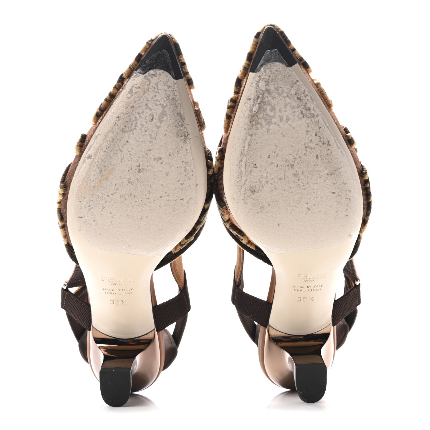 Fendi Mesh Velvet Karligraphy Colibri 55mm Slingback Pumps 35.5 Nocciola 6 of 9