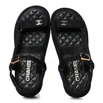 Chanel Grosgrain Logo Platform Sandals 38.5 Black 2 of 10