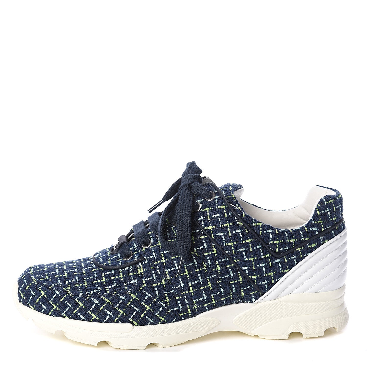 Chanel Tweed Calfskin Sneakers 40 Navy Green 1 of 7