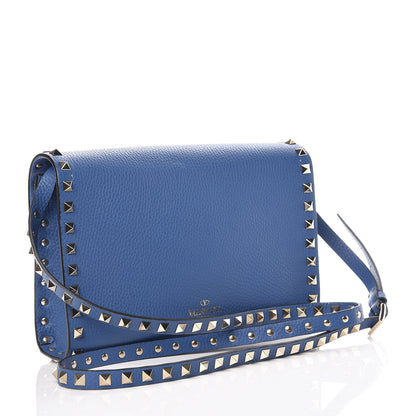 Valentino Garavani Pebbled Calfskin Medium Rockstud Flip Lock Crossbody Bag Baltique 3 of 8