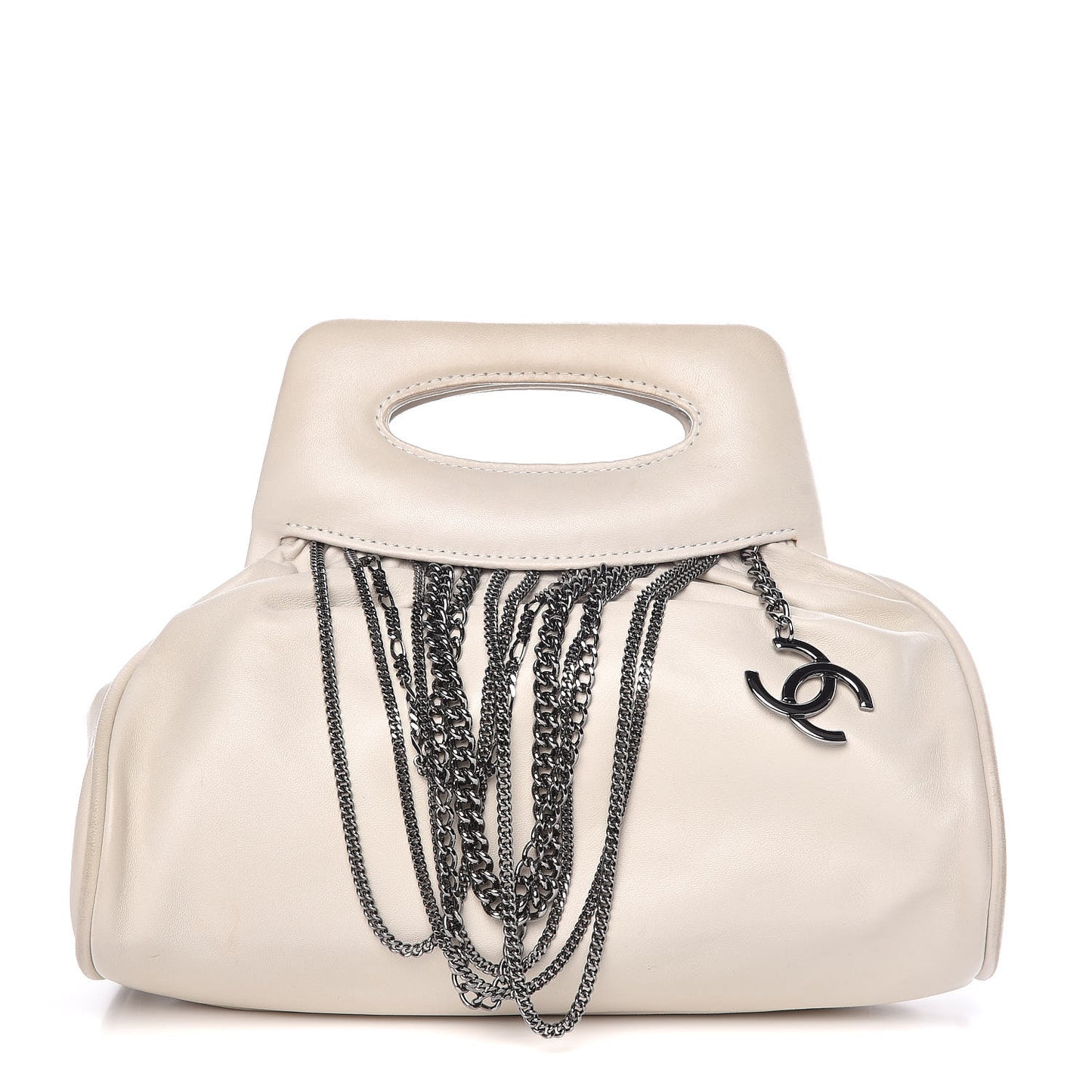 CHANELLambskinChainEmbellishedFrameToteIvory