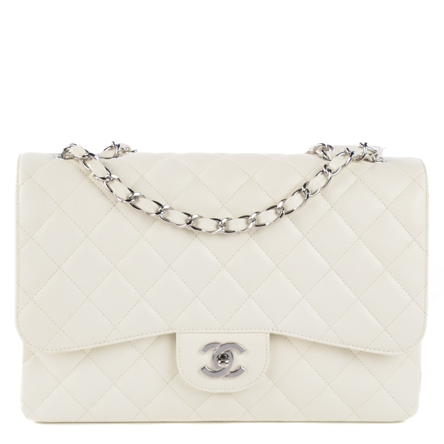 Chanel Caviar Quilted Jumbo Single Flap White 1 of 8