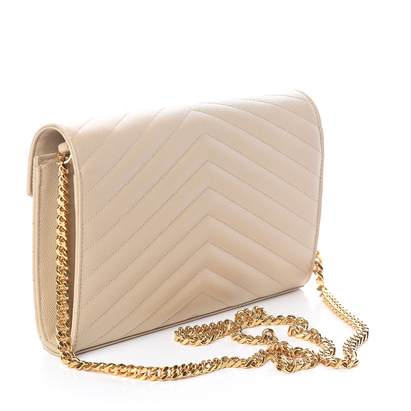 Grain De Poudre Matelasse Chevron Monogram Chain Wallet Nude Powder