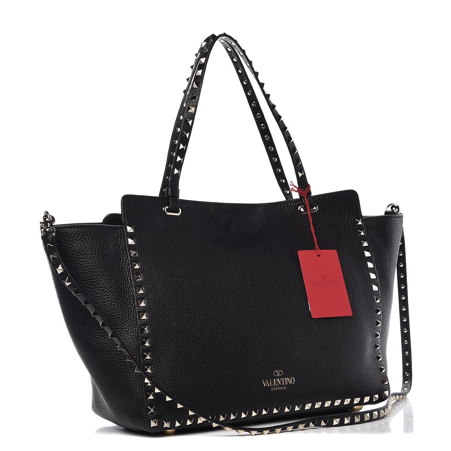 Valentino Garavani Alce Printed Calfskin Medium Rockstud Tote Black 4 of 7