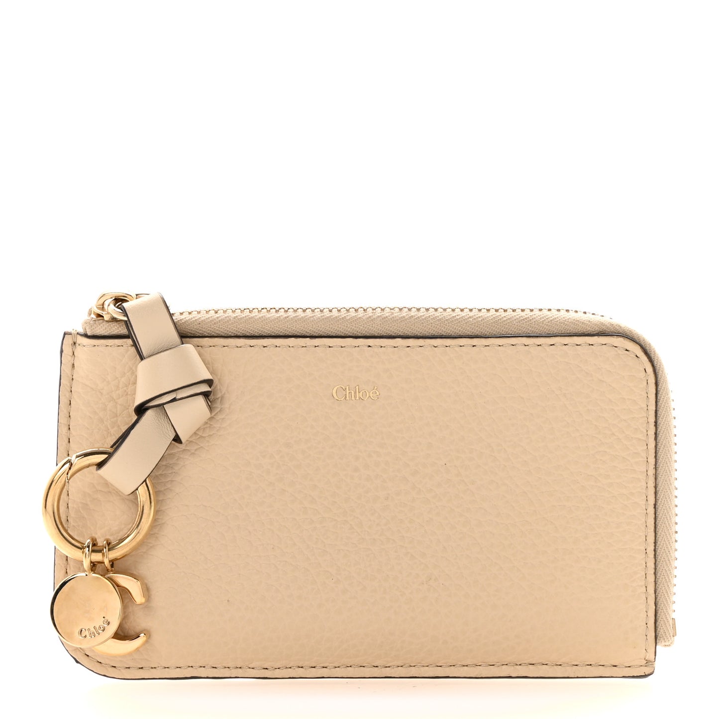 Grained Calfskin Alphabet Purse Wallet Sweet Beige