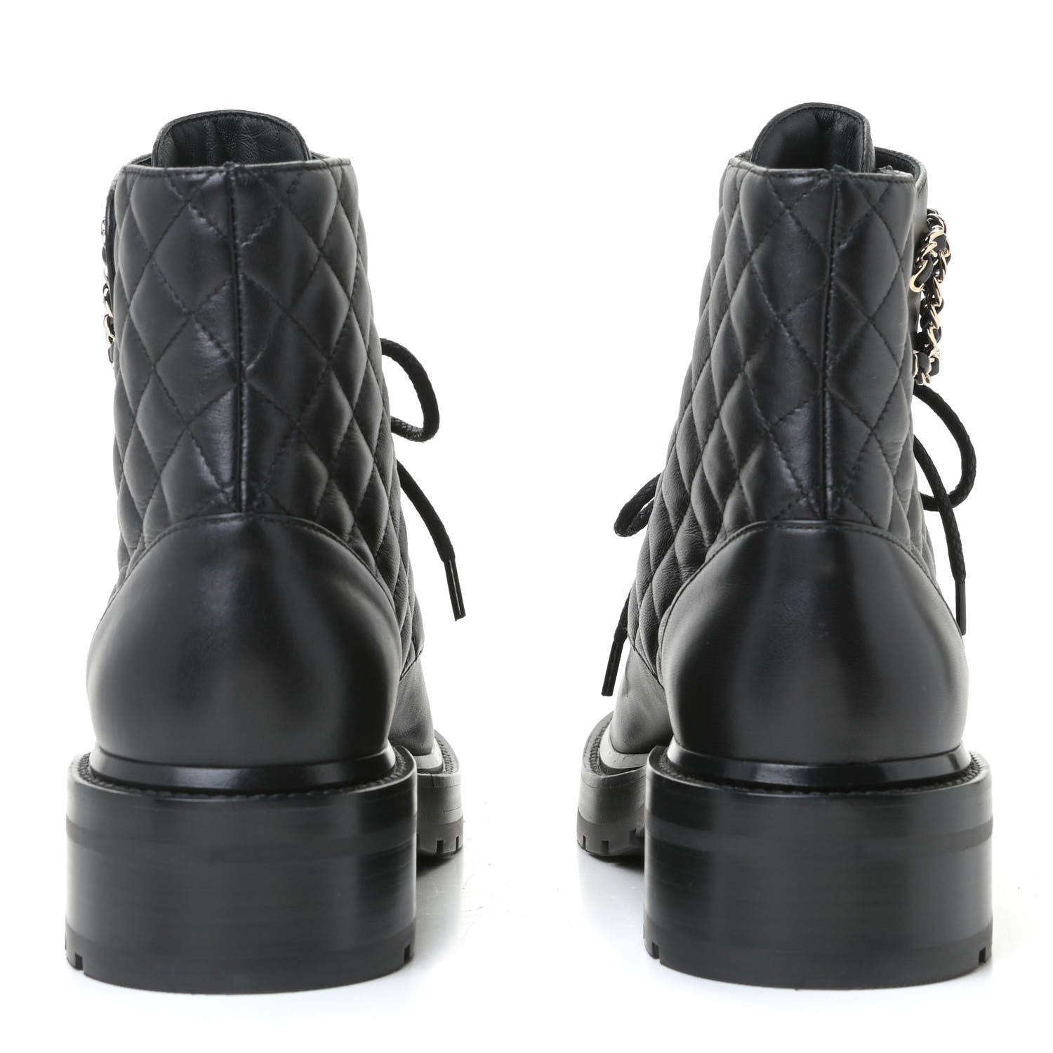 Chanel Shiny Lambskin Quilted Lace Up Combat Boots 38 Black 5 of 10