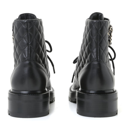 Chanel Shiny Lambskin Quilted Lace Up Combat Boots 38 Black 5 of 10