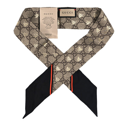 Gucci Silk Twill GG Monogram GG Bee Neck Bow Scarf Black Red 1 of 3