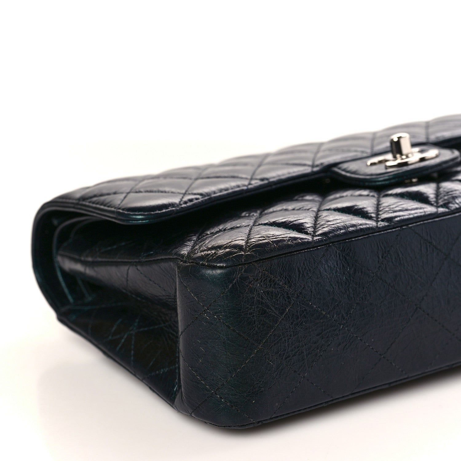 Chanel Iridescent Crumpled Calfskin Quilted Medium Double Flap Dark Green 9 of 9