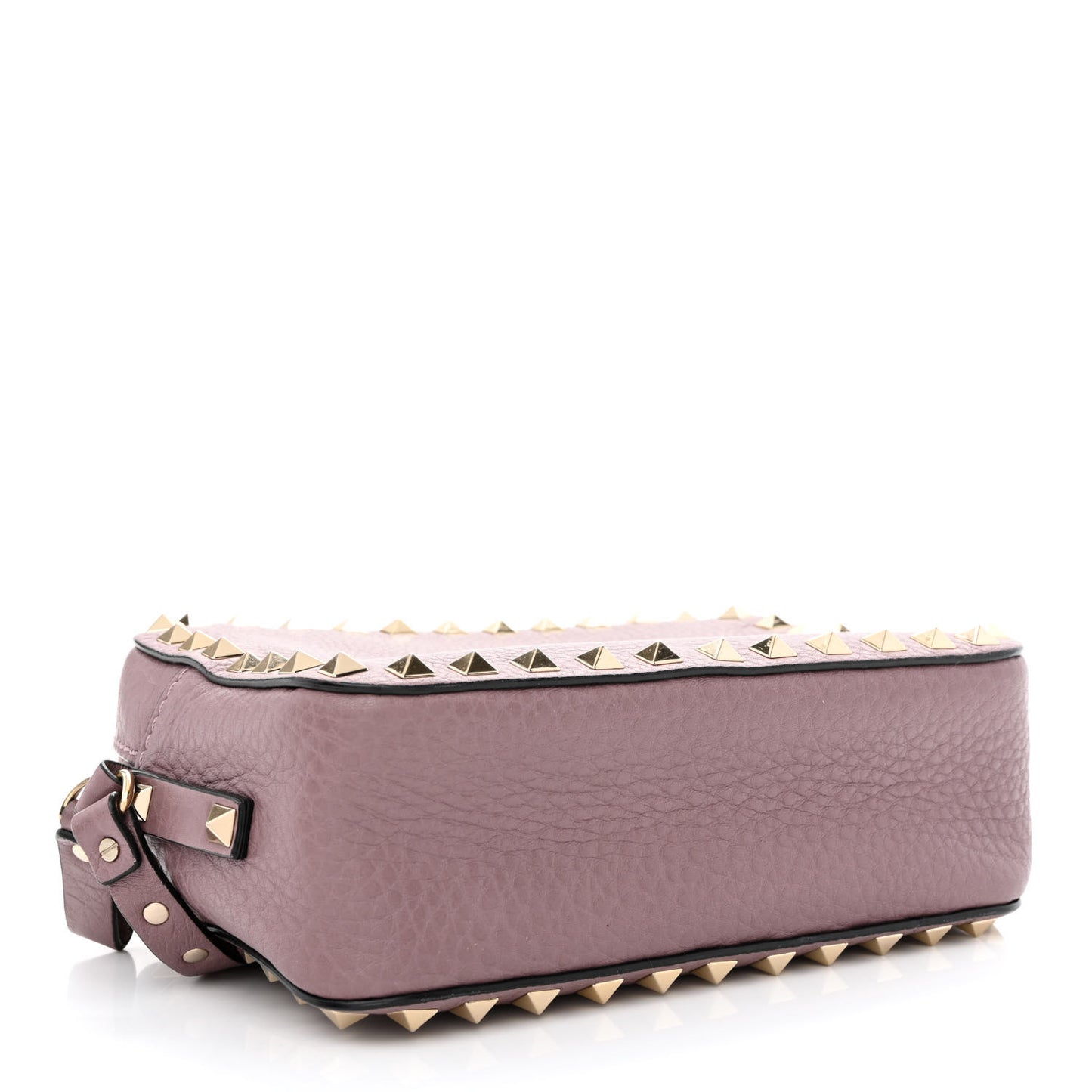Pebbled Calfskin Rockstud Camera Crossbody Bag Dark Mauve