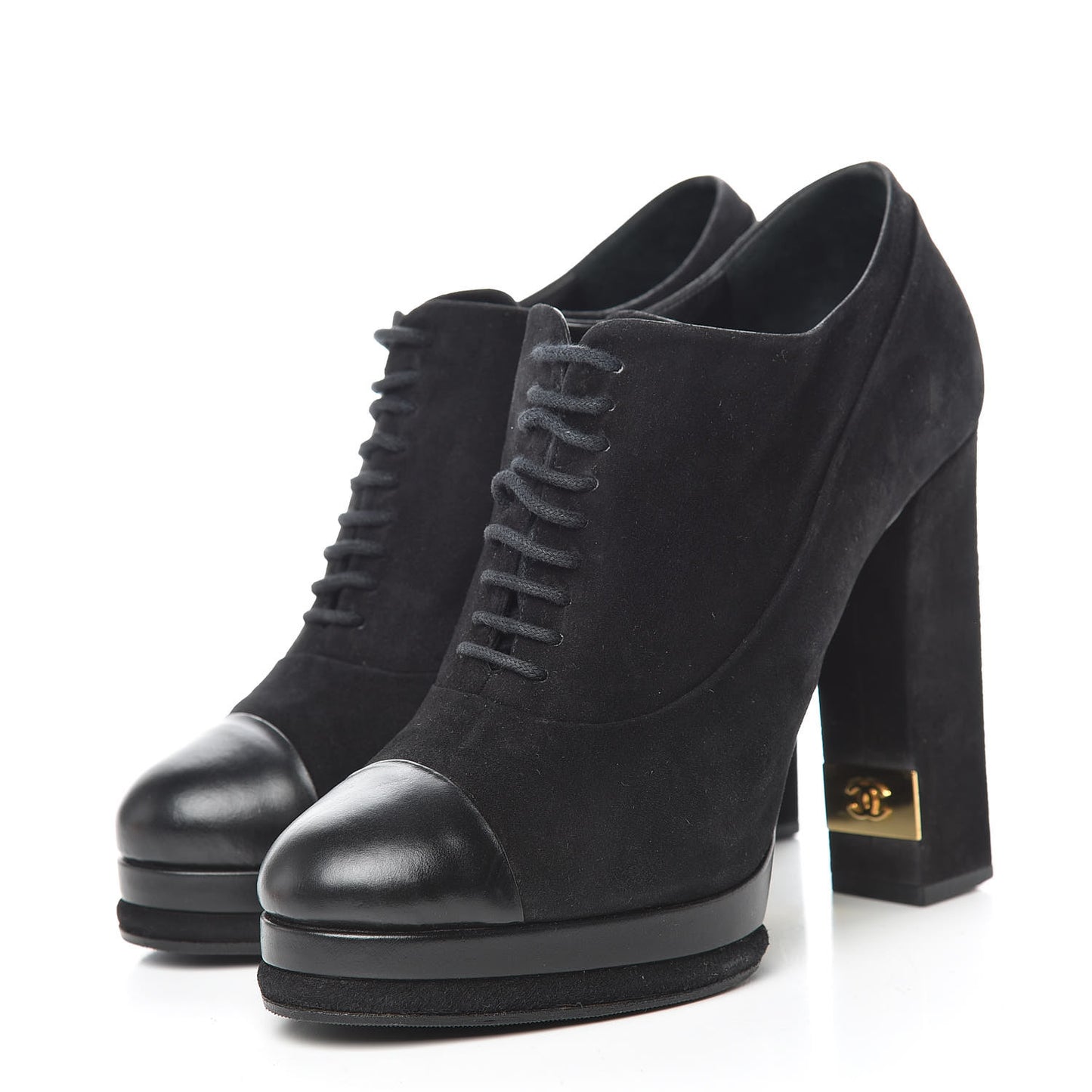 Suede Cap Toe Lace Up Booties 41 Black
