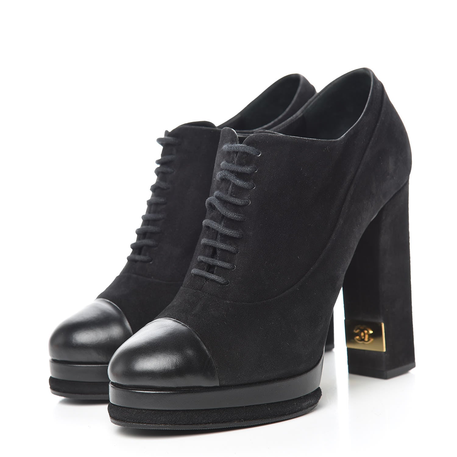 Chanel Suede Cap Toe Lace Up Booties 41 Black 3 of 16