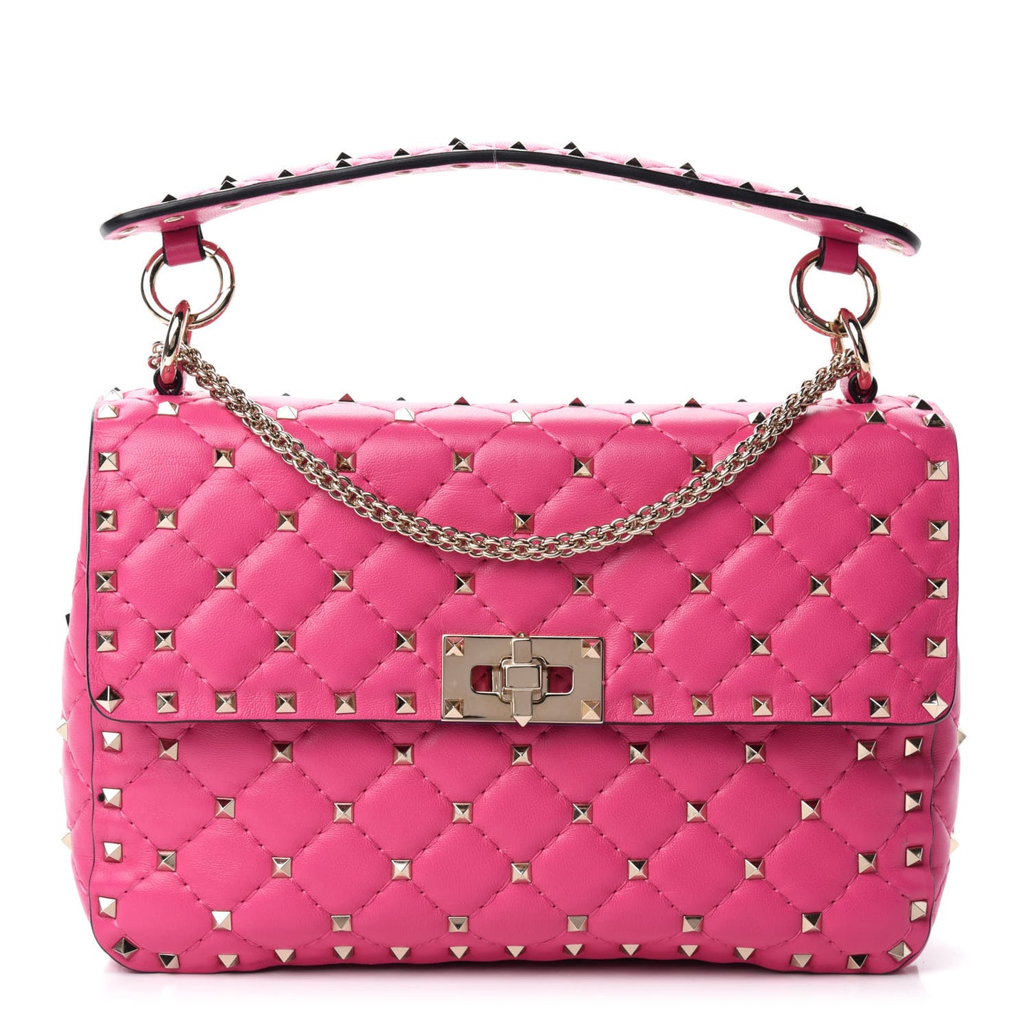 Nappa Medium Rockstud Spike Shoulder Bag Pink Orchid