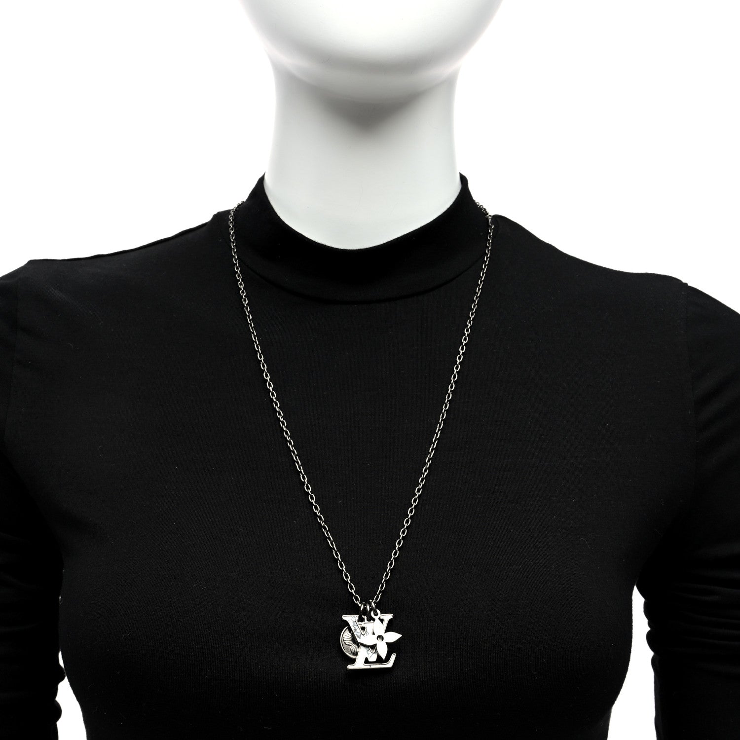 Louis Vuitton Metal Initiales Pendant Necklace Silver 2 of 4