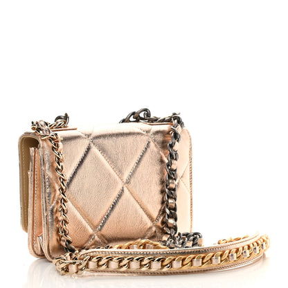 Chanel Metallic Goatskin Quilted Chanel 19 Wallet On Chain WOC Gold 2 of 12