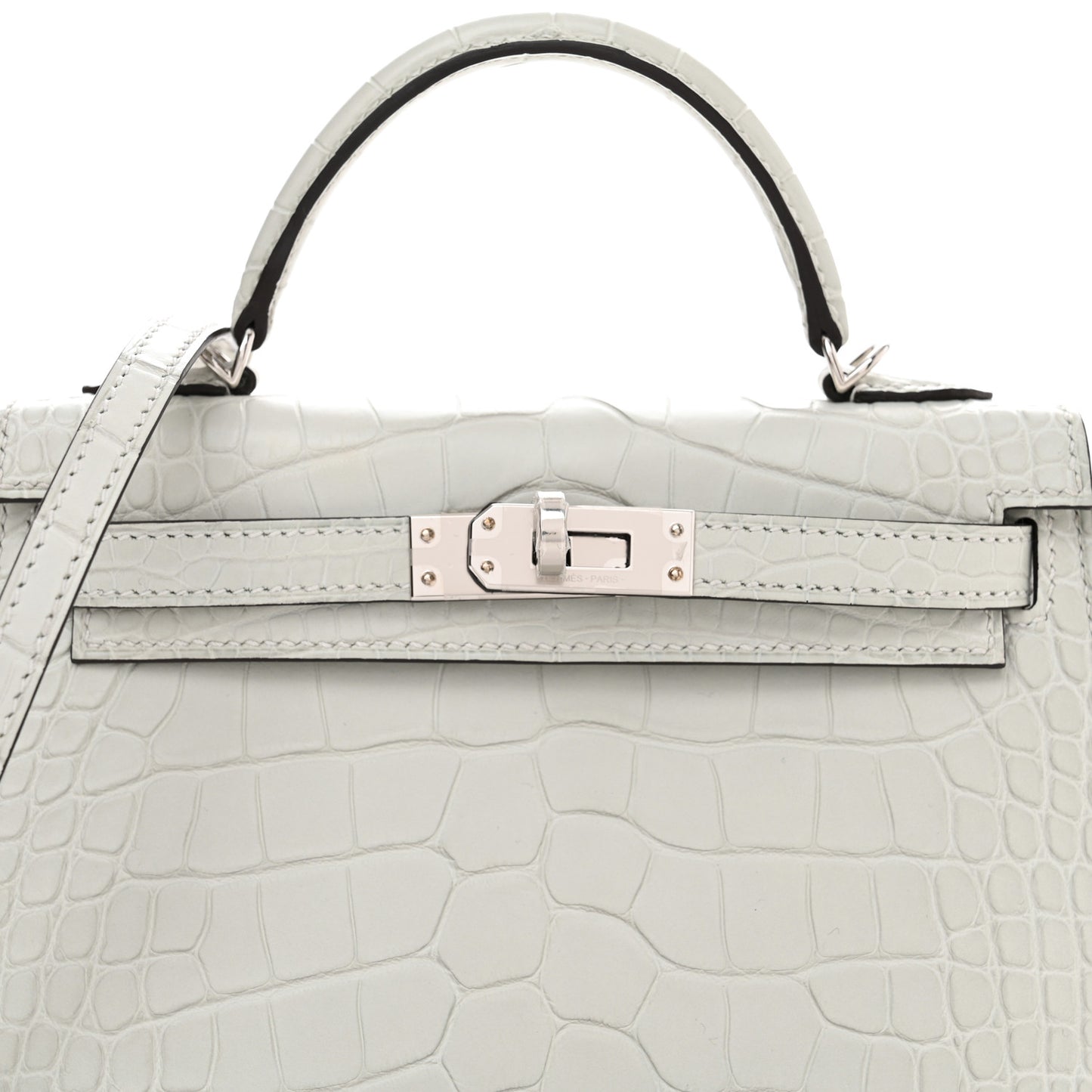 Matte Alligator Mini Kelly Sellier 20 Gris Neve