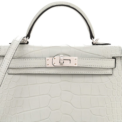 Hermes Matte Alligator Mini Kelly Sellier 20 Gris Neve 6 of 9