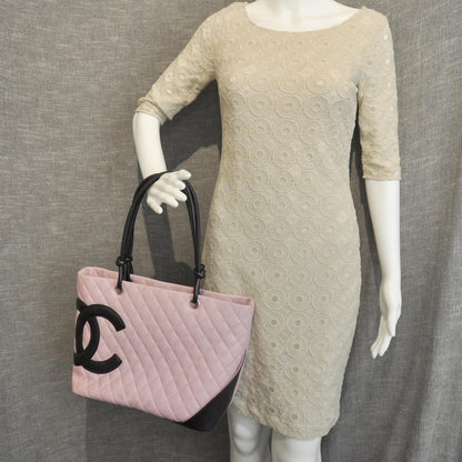 Chanel Calfskin Quilted Large Cambon Tote Pink Black 2 of 10