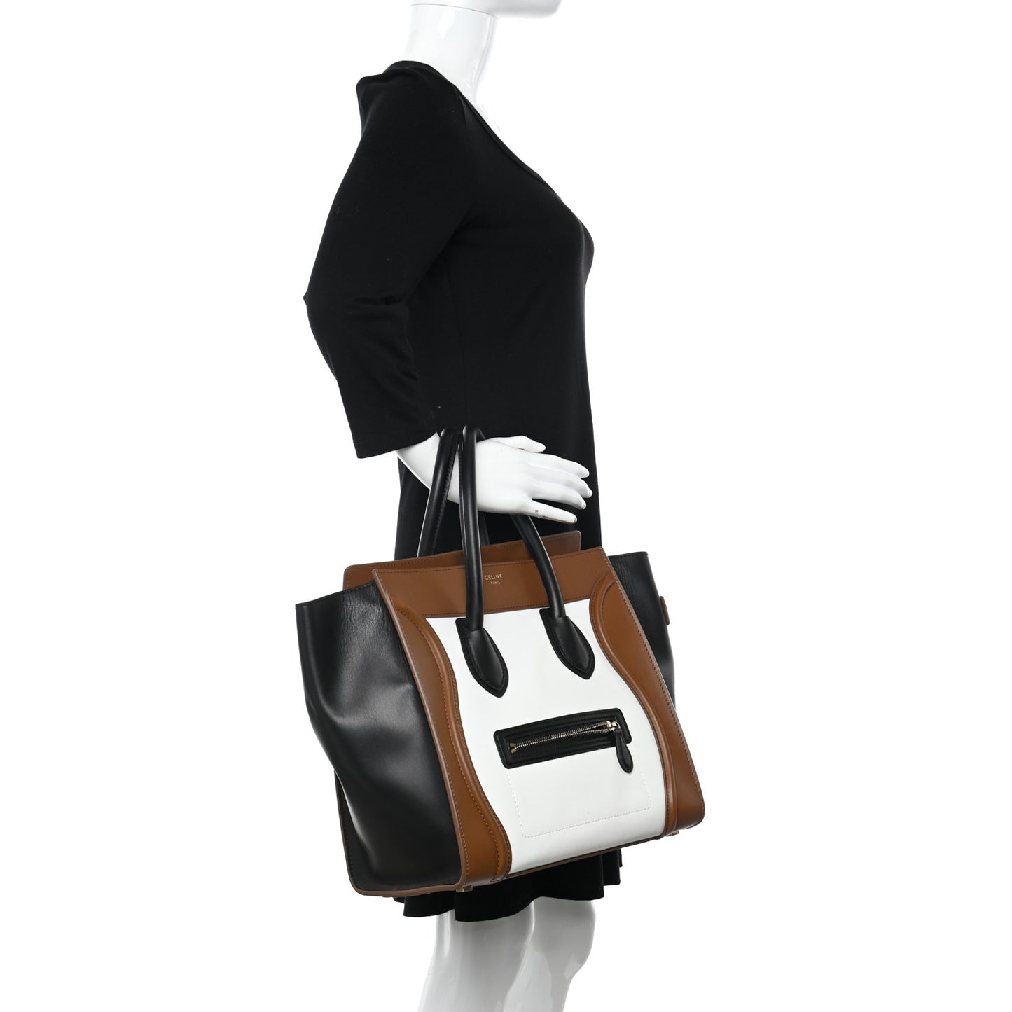 Satin Calfskin Mini Tri-Color Luggage White Brown