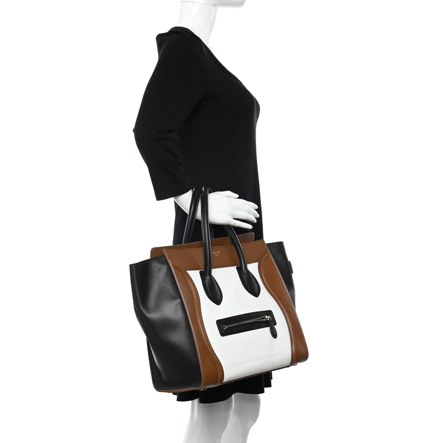 Celine Satin Calfskin Mini Tri-Color Luggage White Brown 2 of 13
