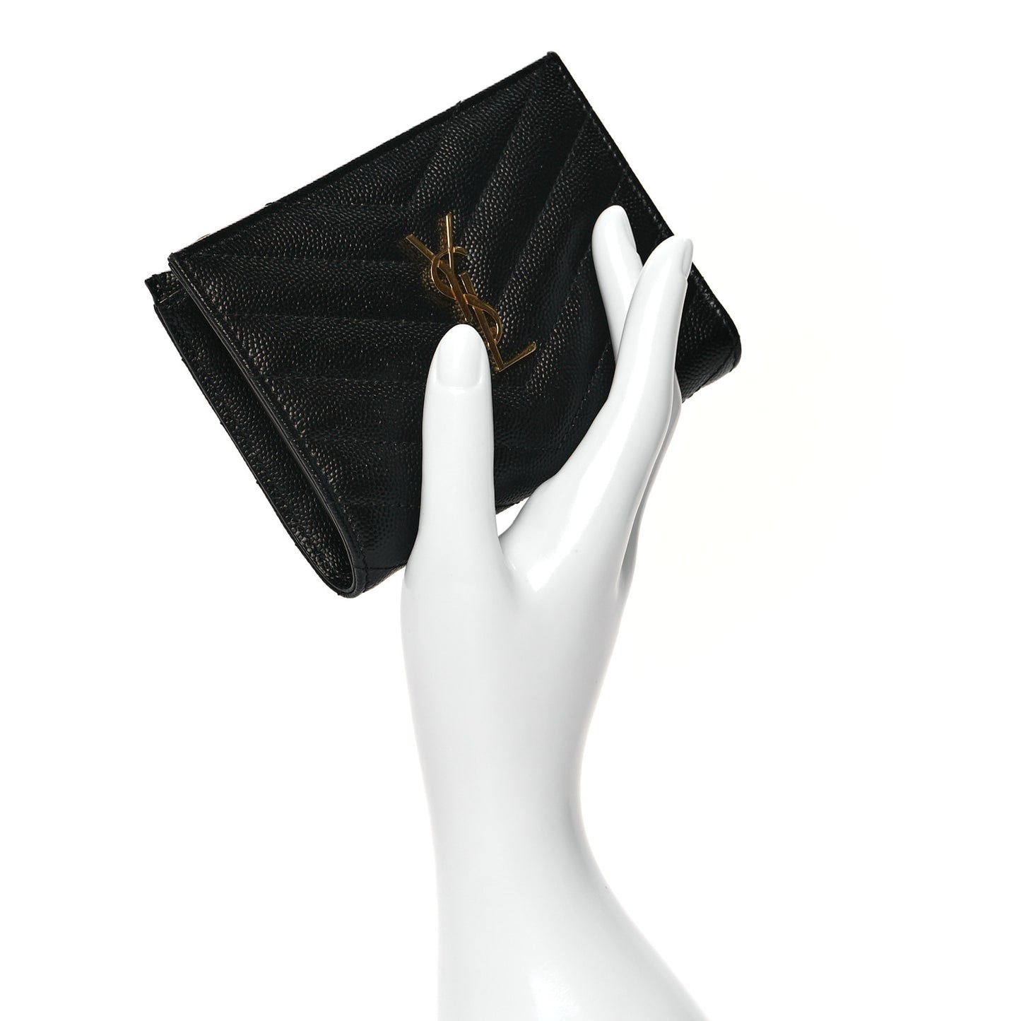 Grain De Poudre Matelasse Chevron Monogram Zipped Two-Part Wallet Black