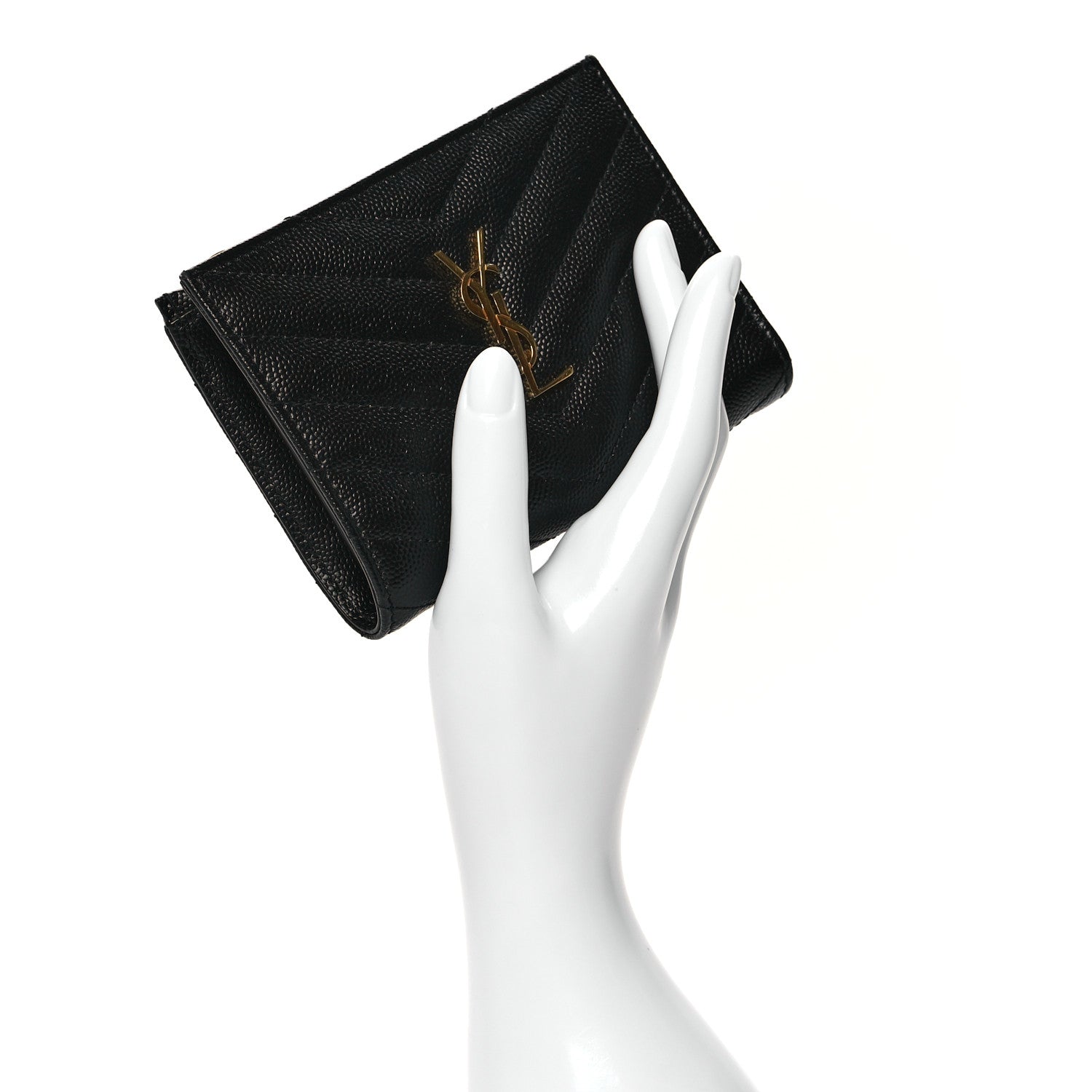 Saint Laurent Grain De Poudre Matelasse Chevron Monogram Zipped Two-Part Wallet Black 2 of 8