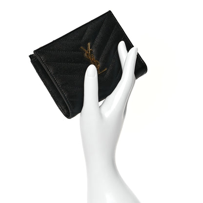 Saint Laurent Grain De Poudre Matelasse Chevron Monogram Zipped Two-Part Wallet Black 2 of 8